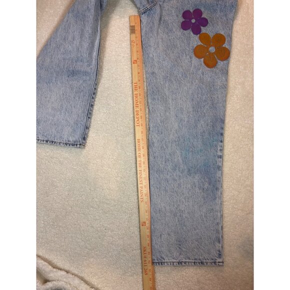 PacSun Light Blue Flower Graphic Front & Back Boho Boyfriend Jeans Women’s  30 - Picture 13 of 14
